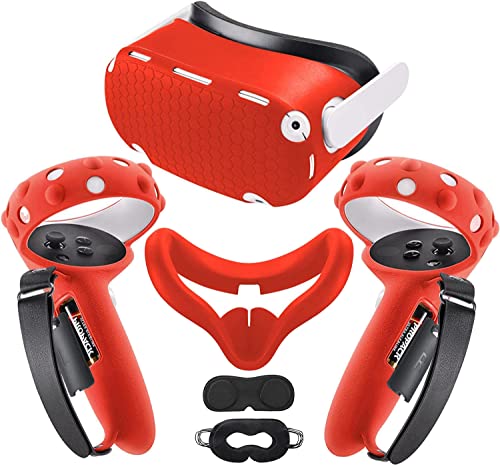 תואם לאביזרי Meta/Oculus Quest 2 | הכריכת מכסה אחיזת בקר עם פתיחת סוללה | כיסוי מעטפת VR | כיסוי פנים סיליקון | כיסוי עדשות מגן